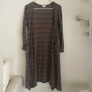 LULAROE Sarah Duster Cardigan Brown Gray Ribbed Size Small